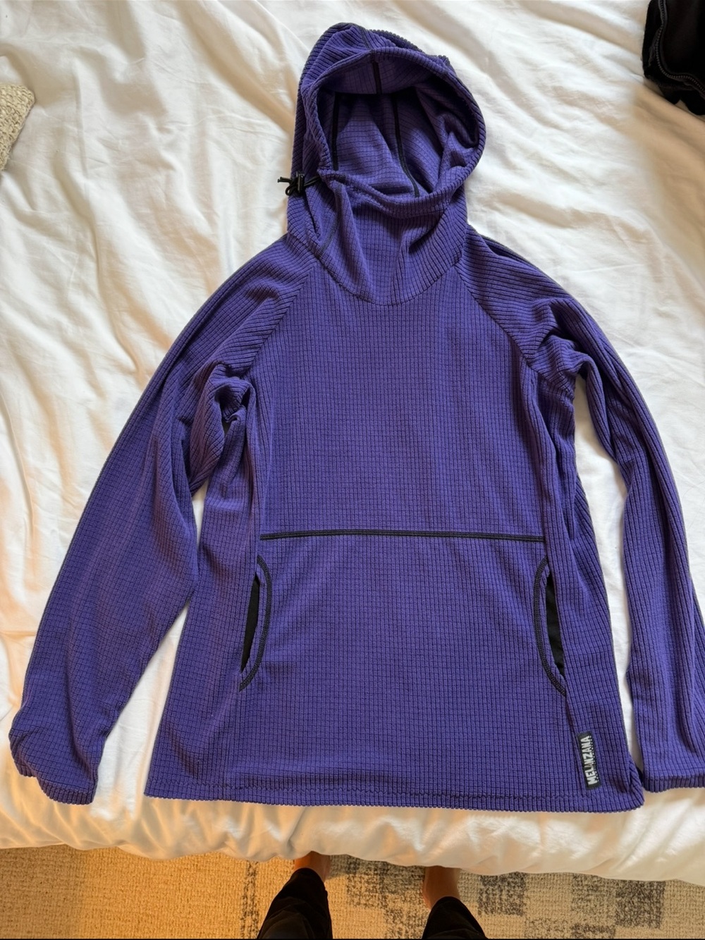Melanzana Purple Hooded Waffle-Knit Pullover
